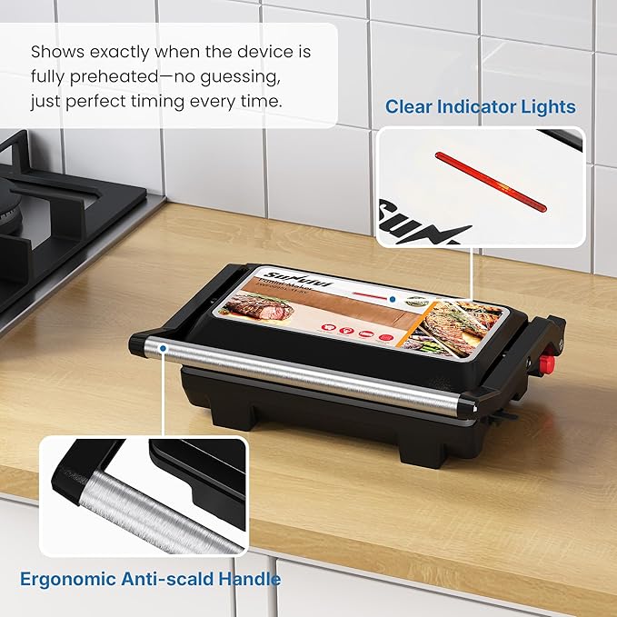 Panini Press Grill Indoor: Sandwich Maker with Nonstick Plates, Easy to Clean, 1000W Portable Panini Maker with Locking Lid, 3-in-1 Electric Grill Opens 180° for Cooking More