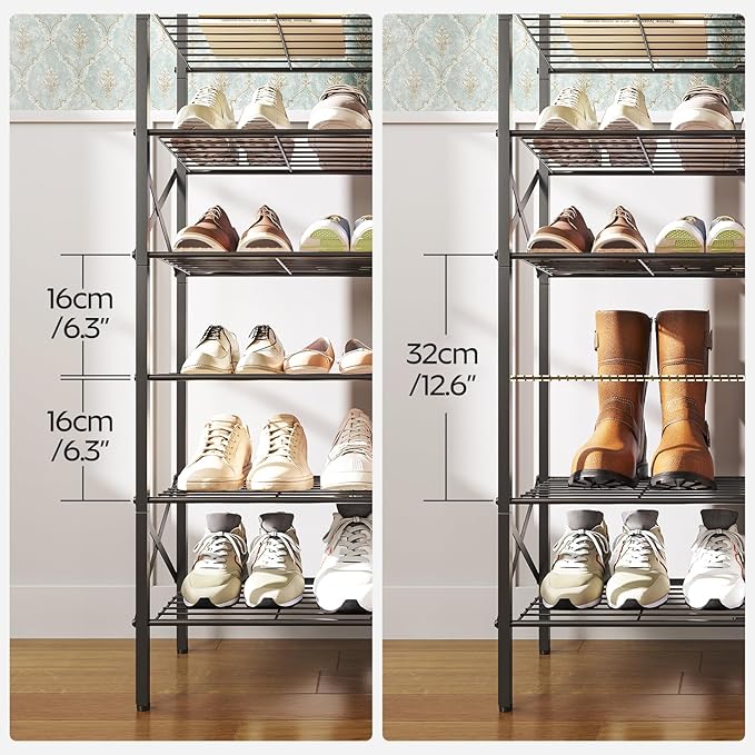 10 Tier Shoe Rack, Large Capacity Shoe Storage Organizer Holds 40 Pairs, Sturdy and Stable, for Entryway, Hallway, Closet, Dorm Room, Rustic Brown SS10BR