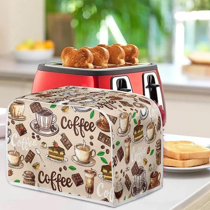 Coffee Cake Print 2 Slice Toaster Cover Washable Dust Proof Bread Machine Protector Stain Resistant Bread Maker Covers with Handle Keep Clean