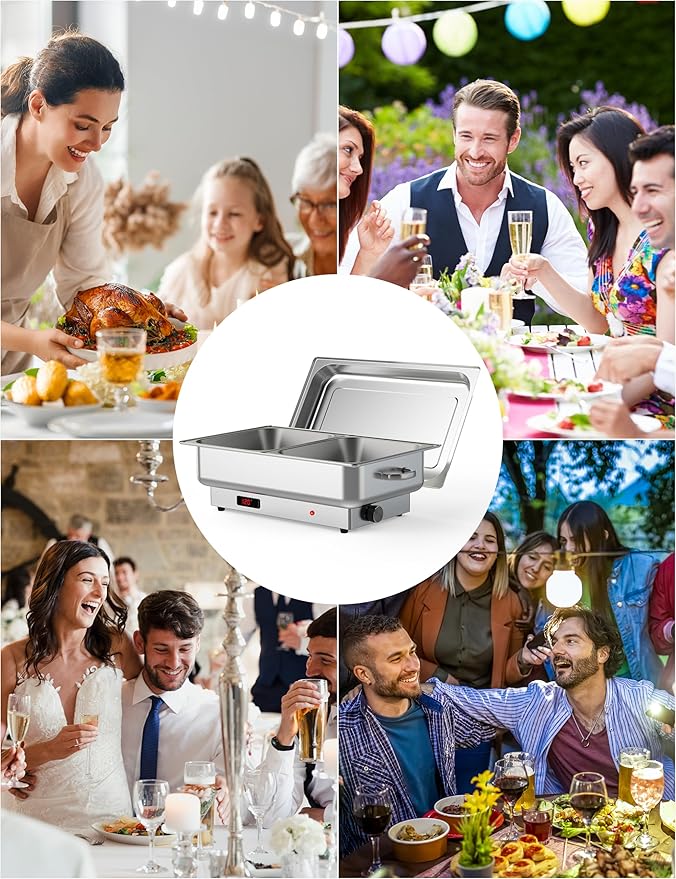 2 Pack Electric Chafing Dish Buffet Set, 2 x 4.5QT Food Servers and Warmers, Stainless Steel Commercial Food Warmers with Temperature Control Display for Weddings, Parties and Festivals