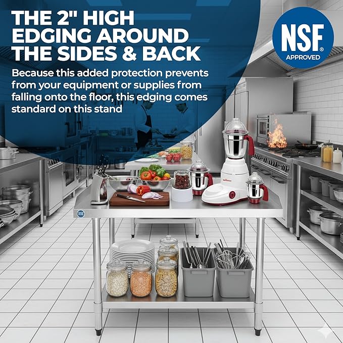 Stainless Steel Equipment Grill Stand with Adjustable Undershelf | Heavy Duty 18-Gauge Top | NSF Certified for Commercial Kitchen & Utility Use (30" x 60")
