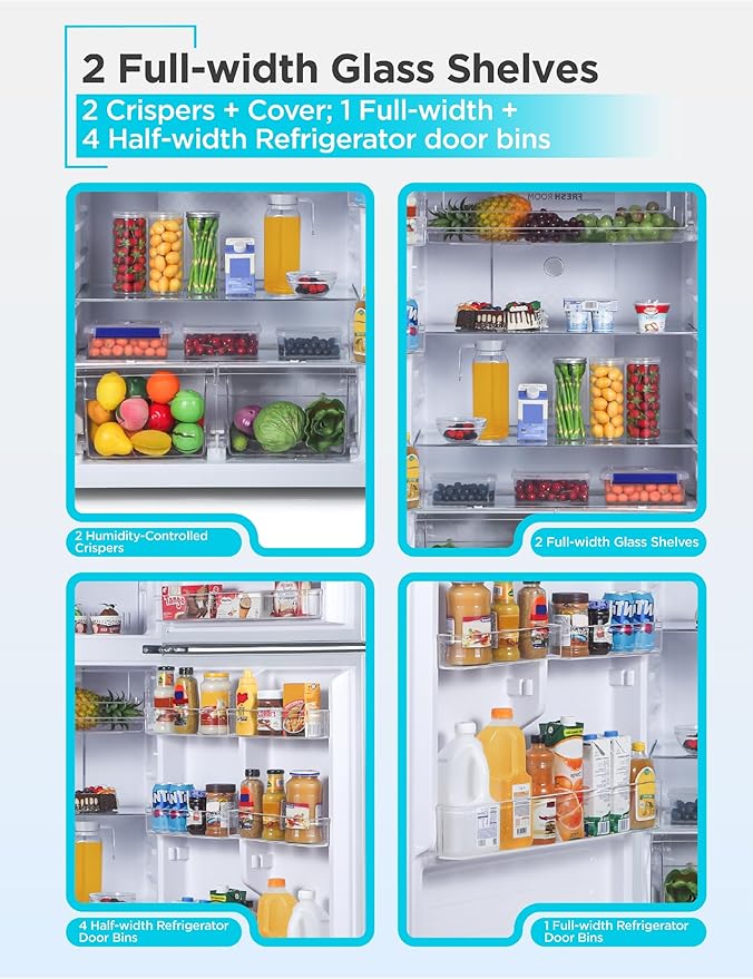 BLACK+DECKER 16.4 Cu. Ft. Top Mount Refrigerator with Freezer, 2 Door Refrigerator with Top Freezer and Separate Temperature Controls, Auto Defrost, Full Size, BR1640KS, Stainless Steel Look