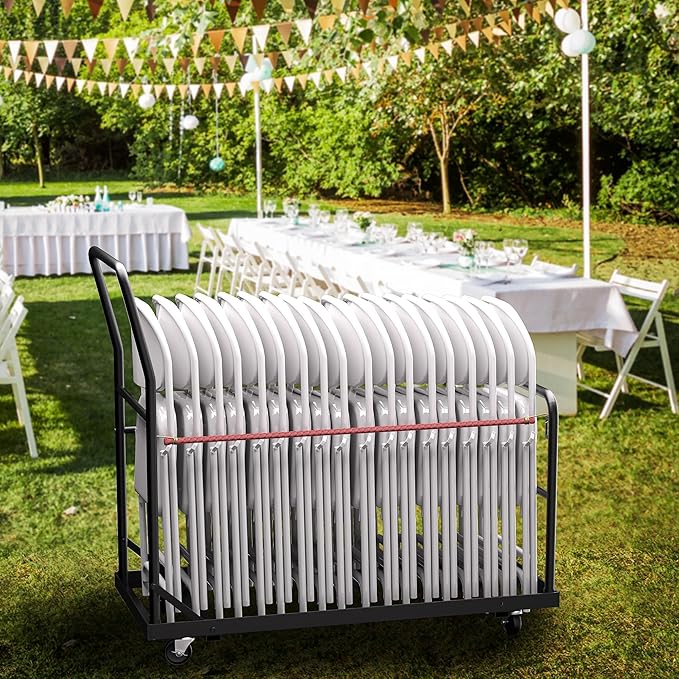Folding Chair Cart with Wheels Heavy Duty 300 LBS Capacity, Rolling Chair Dolly for 25 Chairs w/Dual Handles & Anti-Fall Design, Commercial Cart for Events, Church, Conference, Weddings