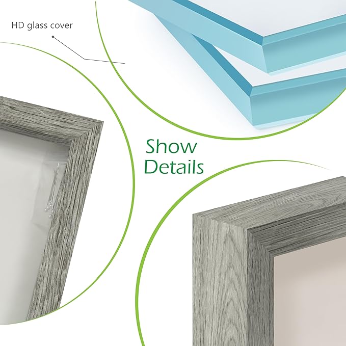 FrameWorks 8x8 Driftwood Wooden Shadow Box Frame – Soft Felt Back, Tempered Glass, and Included Elegant White Ball Push Pins