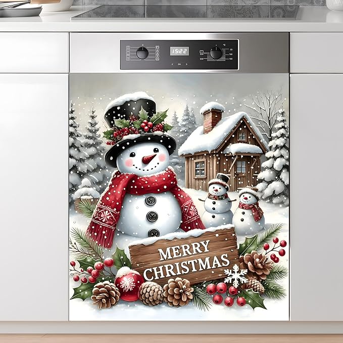 Christmas Dishwasher Magnet Sticker Cover Panel Decal Refrigerator Magnetic Sticker Decorative for Kitchen Decoration,Fridge Door Cover, Appliances Stickers 23"x26"