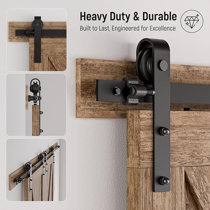 CCJH 8.2FT Sliding Barn Door Hardware Kit, Heavy Duty, Smoothly and Quietly, Easy to Install, Fit 24.6" Width Double Door Panel, Basic Style Hangers Black