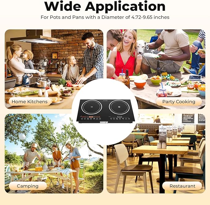 Double Burner Induction Cooktop 2400W Portable Electric Stove With Horizontal Design Fast Heating Perfect For Home Kitchen Apartment Restaurant Camping Caravan And Party Use