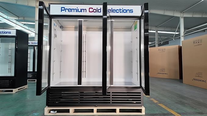 Commercial Refrigerator Display Fridge,63.5 Cu Ft Thre，Glass Door Merchandiser Drink Cooler with LED Light Adjustable Shelves,ETL Sanitation,Black,Wheels Not Includede