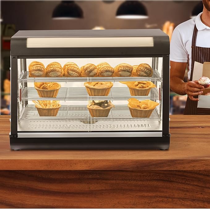 Countertop Food Warmer,Three Tier Commercial Warmers for Food Display, Glass case, with LED Lighting Removable Shelves Pastry for Buffet Restaurant L35'' x W19'' x H25''