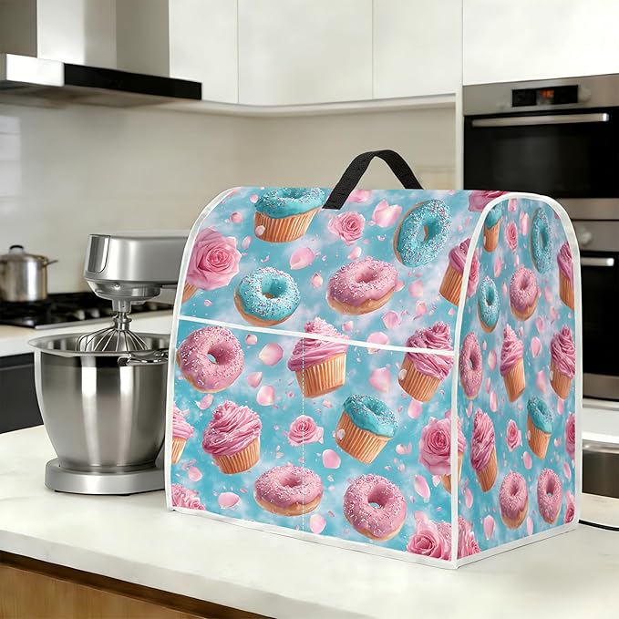 Stand mixer cover with handle and storage bag, reusable and washable, stylish retro floral design, keeps kitchen countertops clean and tidy (fits 6-8 quart mixers).