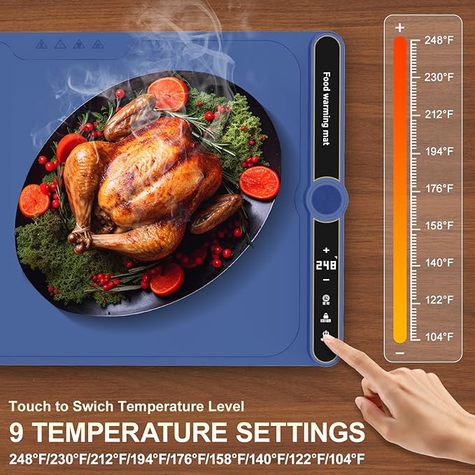 Electric Silicone Food Warmers for Parties Buffet XXL 40”X15” Extra Extra Large Food Warming Mat Keep Food Warm Last 18H Even Heating 104F to 248F with Child Lock Easy Clean