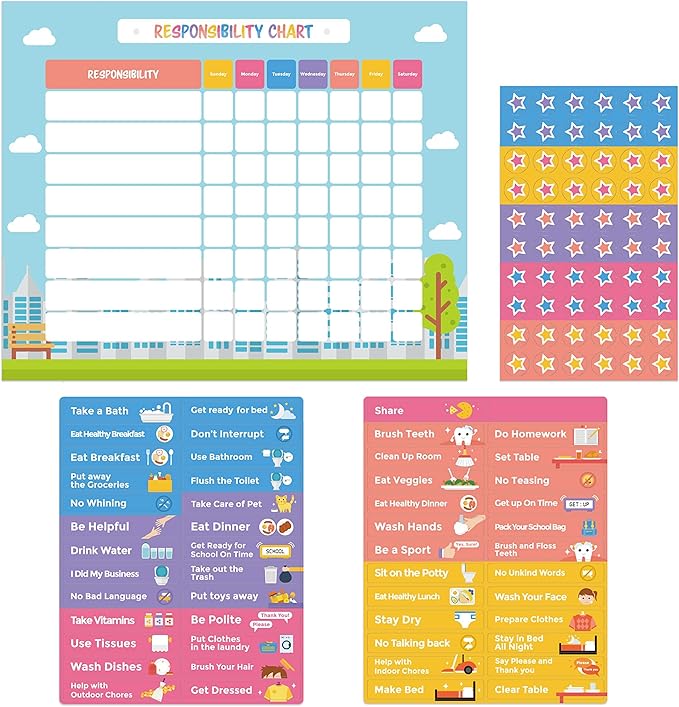Chore Chart for Kids 51 Chores 60 Stars, Good Behavior Chart, Magnetic Responsibility Chart for Wall or Refrigerator