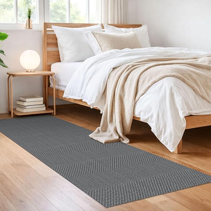 IOHOUZE Washable Runner Rug 2x6 Non Slip Runners for Hallways Entryway Runner Indoor, Kitchen Rugs Woven Cotton Floor Carpet for Kitchen Hall Entrance Bedroom, Charcoal/Dark Grey