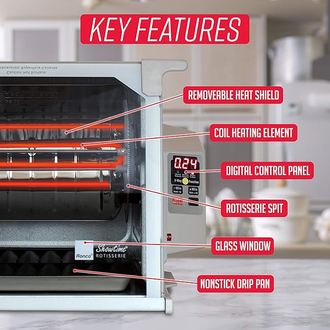Ronco Digital Rotisserie Oven, Platinum Digital Design, Large Capacity (12lbs) Countertop Oven, Multi-Purpose Basket for Versatile Cooking