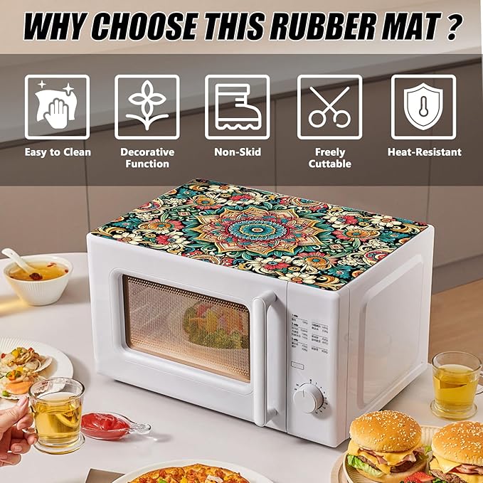 Rubber Mat for Microwave Top Cover, Nonstick Heat Resistant Microwave Cover, 18"x14" Non Slip Microwave Kitchen Counter Protector Mat, Air Fryer Mat for Counter Heat Resistant