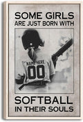 Custom Some Girls Are Just Born With Softball In Their Souls Personalized Name Number Poster & Framed Canvas, Wall Art Home Office Decoration Living Room Bedroom Aesthetic Decor