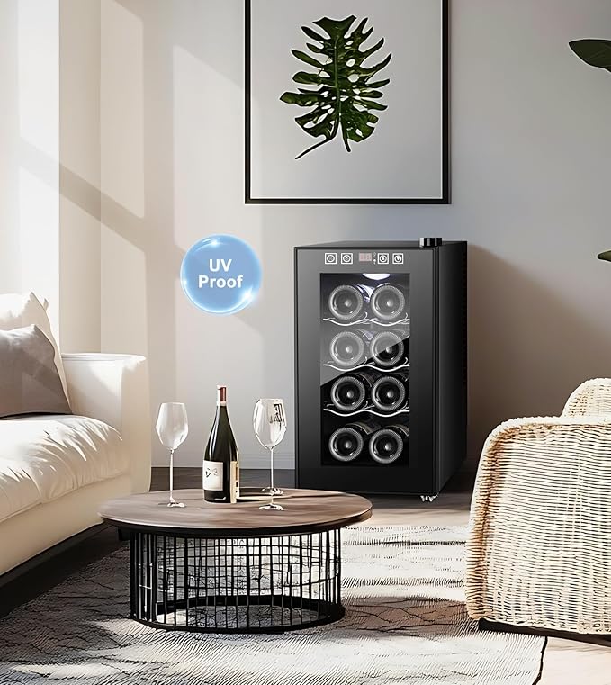 8 Bottle Beverage Refrigerator Mini Wine Cooler with Fast Cooling Thermoelectric Wine Cabinet Cellar for Women Men Gifts Bar Apartment