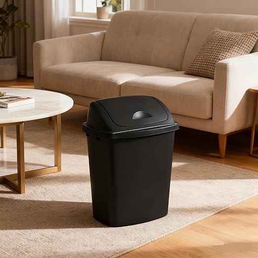 4 Pack 8 Gallon Medium Trash Can with Lid, Plastic Swing Top Garbage Can, Black Waste Bin Waste Basket for Bathroom, Kitchen, Bedroom, Office, College