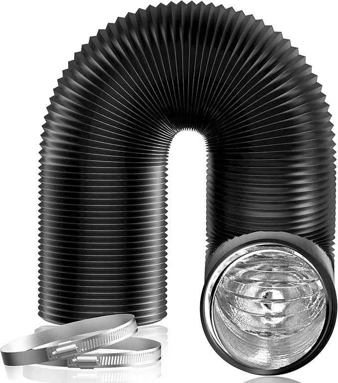 Hon&Guan 8 inch 16 FT Long Air Ducting, Heavy-Duty Four-Layer Protection Dryer Vent Hose for Heating Cooling Ventilation and Exhaust-with 2 Clamps, Black