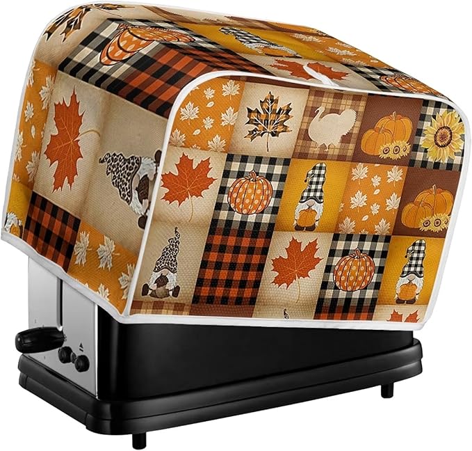 UNICEU Autumn Pumkins Maple Leaves Toaster Covers 4 Slice Bread Maker Dust Cover, Fall Harvest Kitchen Small Appliance Dust Protector Cover, Thankgiving Day Gifts