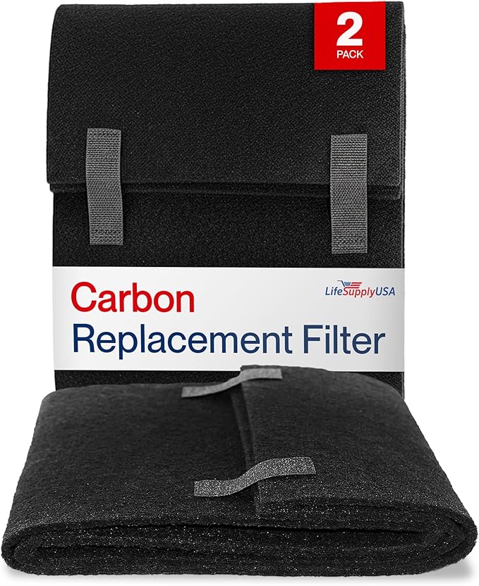 Cut to Fit Activated Carbon Filter Sheet 16x48" - Universal Air Purifier Charcoal Filter Roll for HVAC, AC, Window, Range Hood by LifeSupplyUSA (2-Pack)