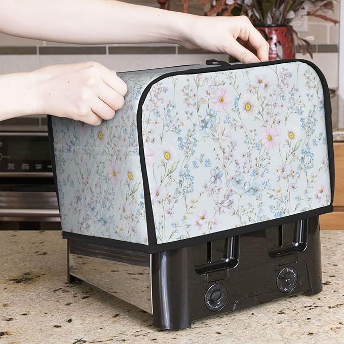 2 Slice Toaster Cover for Kitchen Pastel Wildflower Flower Waterproof and Dustproof Toaster Dust Cover with Side Pockets Decorative Universal Cover for Wide Slot Toasters and Small Appliances