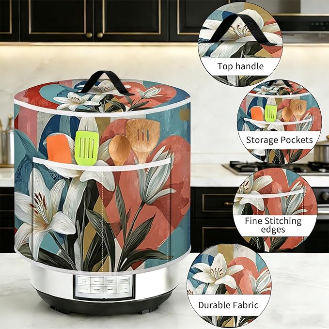 Rice Cooker Cover, Dust Cover for Kitchen Appliances with Handle and Storage Pocket, Easy to Clean Kitchen Decor Gift, Fits 3-6-8 Quart Instant Pot, Slow Cooker and Air Fryer