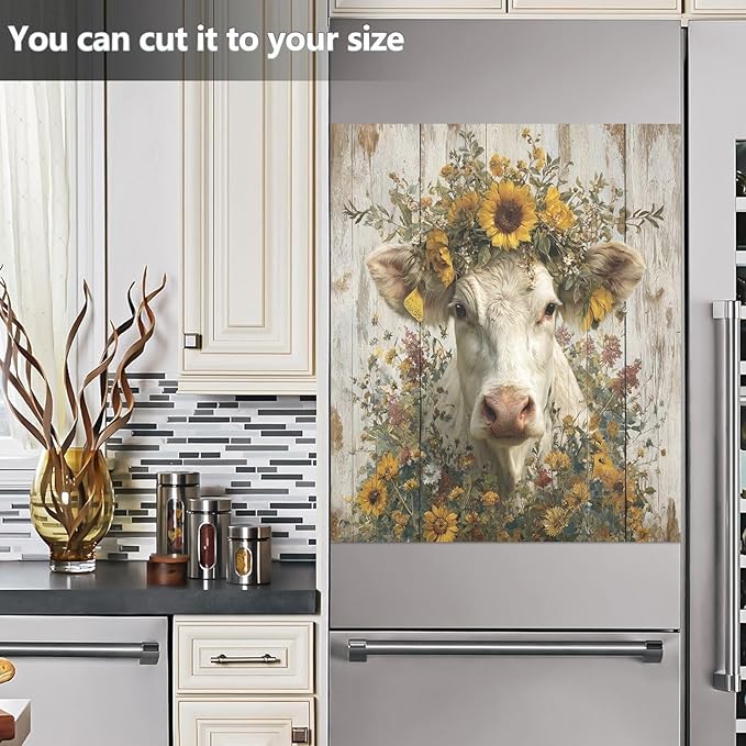 Fall Highland Cow White Dishwasher Magnet Cover Front Door Magnetic Dishwasher Cover Decorative Refrigerator Magnet Covers Dishwashers Magnetic Sticker for Home Decor, 23" x 26"