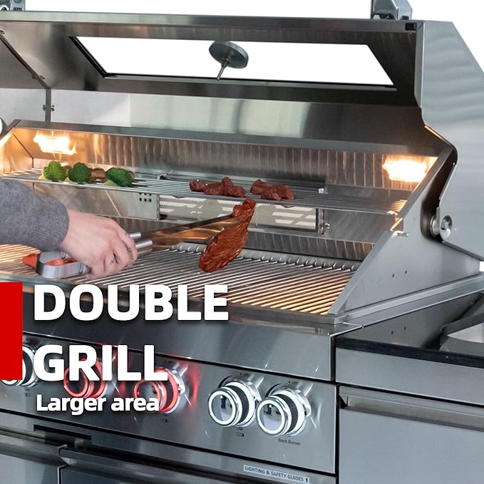 82 Inches 6 Burner Propane Gas Grill Outdoor Kitchen Island, 85,000 BTU Deluxe Stainless Steel Modular Outdoor Kitchen, Sink, Storage Cabinets & Drawers, BBQ Island for Patio Backyard