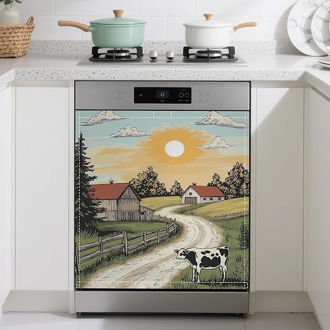 Magnetic Dishwasher Cover,Farmhouse Reusable Dishwasher Magnetic Cover Cow Decorative Door Covers Panel for Home Kitcen 23" x 26"