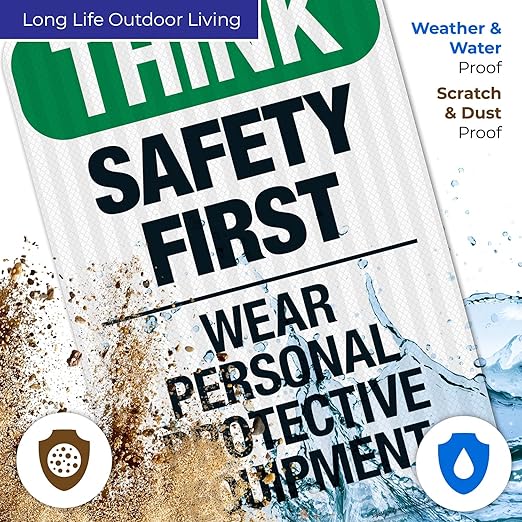 Think Safety First Wear Personal Protective Equipment Sign, 12x18 Inches, 3M EGP Reflective .063 Aluminum, Fade Resistant, Made in USA