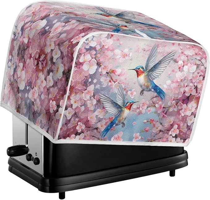 UNICEU Pink Sakura Hummingbird 4 Slice Quilted Toaster Cover, Dust-proof, Waterproof, Polyester, Small Appliance Cover
