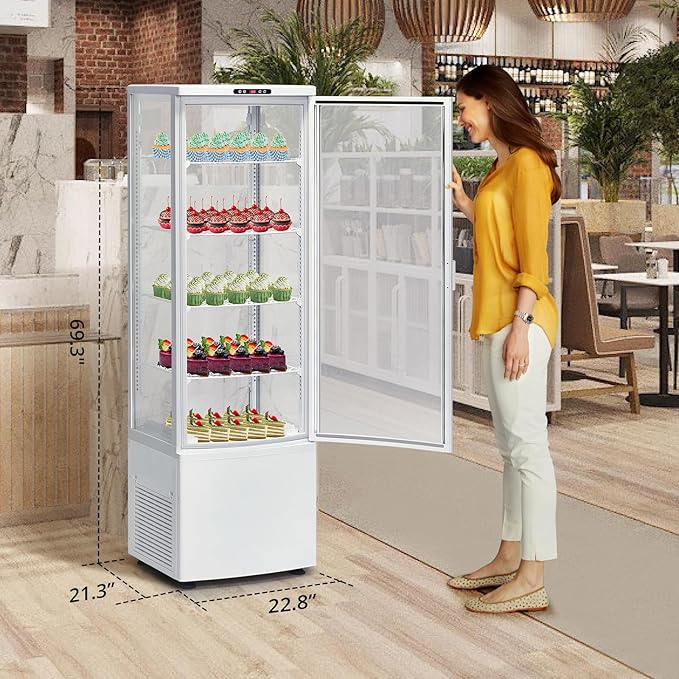Commercial Display Refrigerator, Glass Door Merchandiser Cooler with Adjustable Shelves, LED Lighting, Sliding Rear Door, Temperature Control for Bakery, Cafe, Restaurant, Store