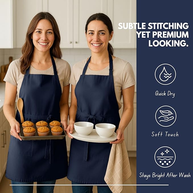 Native Fab Kitchen Apron 2 Pack - 100% Cotton Adjustable, Durable Apron with Pockets, Perfect for Cooking, Baking, Grilling