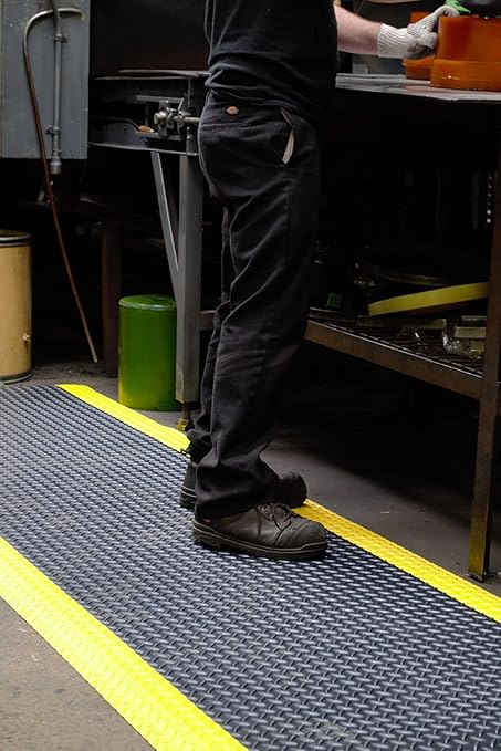 Wearwell 495.1516x3x12BYL Diamond-Plate Select UltraSoft Mat, 12' Length x 3' Width x 15/16" Thick, Black with Yellow