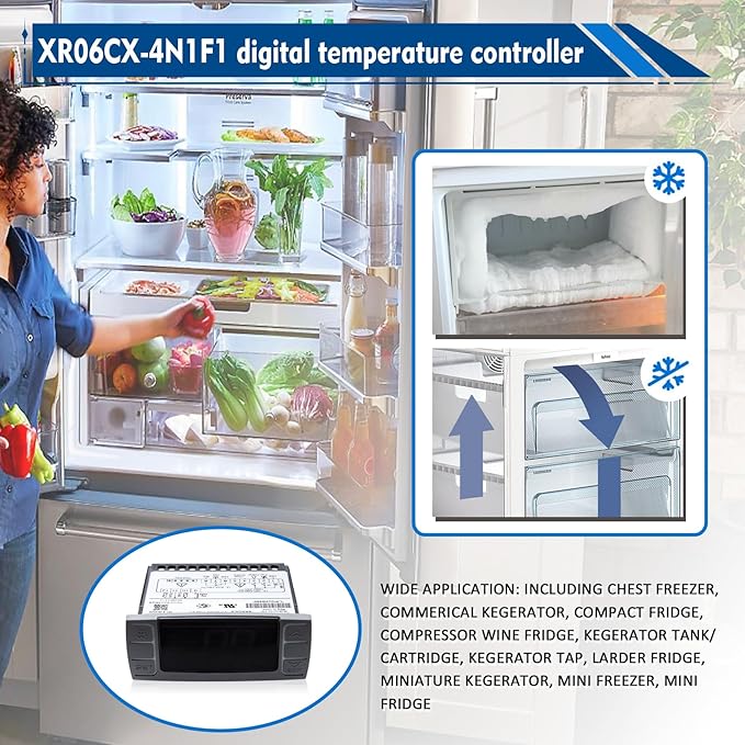 for Dixell XR06CX-4AAGILS Temperature Controller, Upgraded Version, Large Digital Display,Fit for 120V 50-60hz Commercial Refrigerators/Freezer (4N1F1 Upgrade-Large Print)
