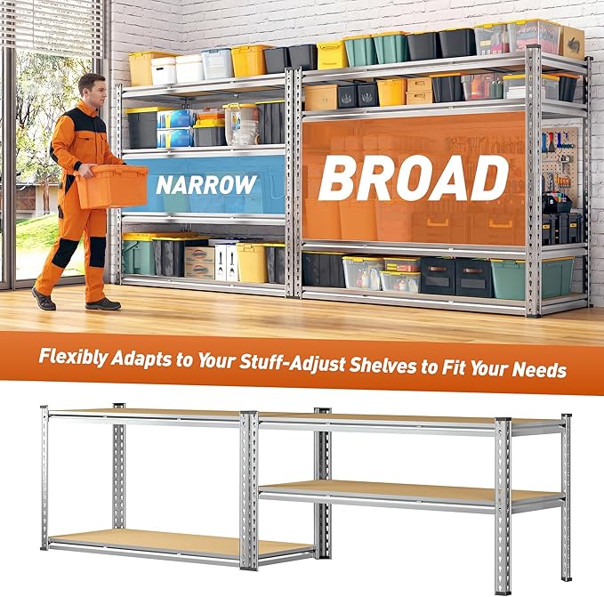 Garage Shelving Load 2100LBS, 4-Tier Storage Shelves, Adjustable Garage Shelves, Shelving Units and Storage, Metal Shelf for Kitchen, Pantry, Warehouse, 48" W x 60" H x 17.9" D, Galvanized