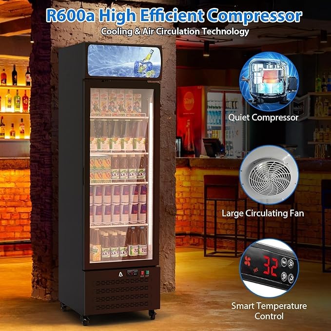 Commercial Display Refrigerator with Single Glass Door, 11.3 Cu.Ft Upright Beverage Cooler with Adjustable Shelves, Soft LED Lighting, Merchandiser Fridge for Home, Restaurant, and Garage, Black