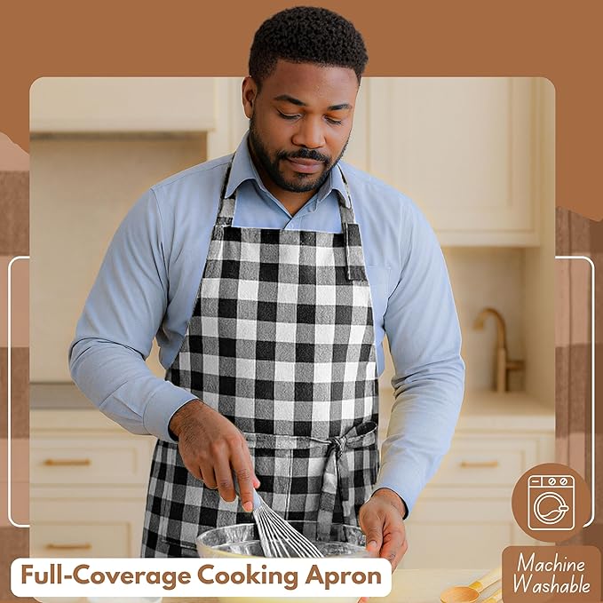 Native Fab Kitchen Apron 2 Pack - 100% Cotton Adjustable, Durable Apron with Pockets, Perfect for Cooking, Baking, Grilling
