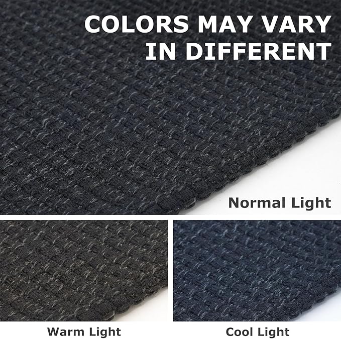 IOHOUZE Washable Runner Rug 2x8 Non Slip Rubber Backed Hallway Runner Entryway Runner Indoor, Kitchen Rugs Woven Cotton Floor Carpet for Kitchen Hall Entrance Bedroom, Black/Grey