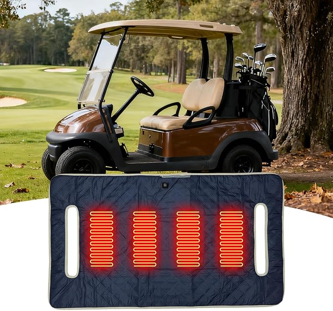 Heated Golf Cart Seat Covers - Cart Seats Cushion, Heavy Duty SeatBlanket Easy to Use Comfortable | Non-Slip Fast Heating Winter Comfort for Keeps Warm Clean Outdoor Car Club Chair Office Men Women