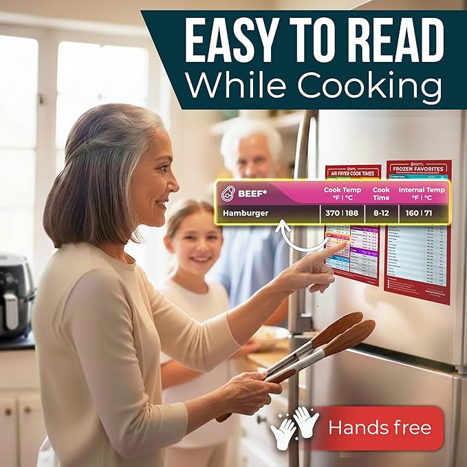 Cathy Yoder's Air Fryer Cheat Sheet Set, Air Fryer Accessories, AirFryer Cooking Guide Magnetic Cheat Sheet, AirFryer Cook Times Chart Magnet, Internal Food Temp for 80+ Popular Foods - Red