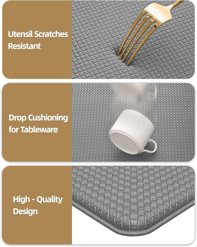 Color&Geometry Anti Fatigue Cushion Extra Large Kitchen Mat for Floor - 24x59+24x87,Easy Clean, Waterproof & Oil Proof, Anti Slip, Foam Rubber Runner Rug for Front Sink Comfort Standing, Grey Set of 2
