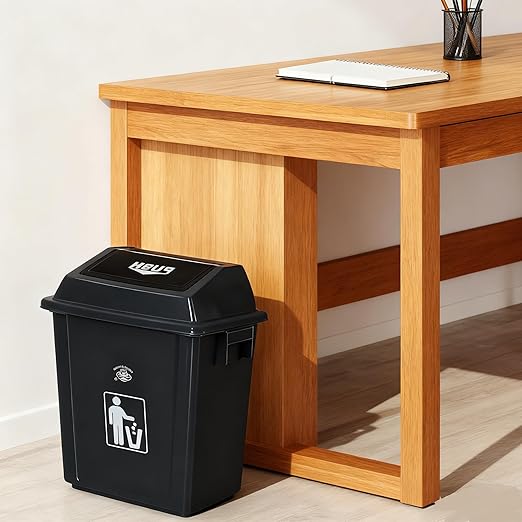 8 Gallon Plastic Small Trash Can with Swing Lid, Office Garbage Can Wastebasket Bin for Recycling, Gray (Pack of 4)