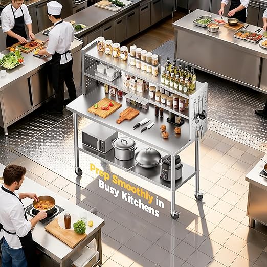 60x24 in NSF All Stainless Steel Table with Adjustable Shelf & Pegboard Panels & Casters, Kitchen Prep Table Commercial Heavy-Duty Worktable with Large Space Storage for Restaurant Garages
