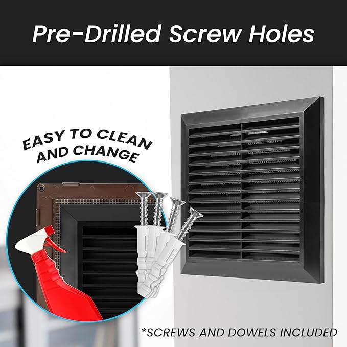 Repa Market 4 Inch (Opening) Black Air Vent Cover - Plastic Fresh Air Intake Vent for Round Duct - Register Vent Cover with Mesh Screen - Wall or Ceiling HVAC Return Air Register - Modern Soffit Vents
