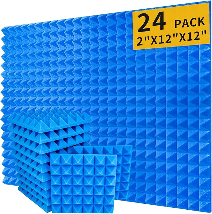 Blue Pyramid Sound Proof Foam Panels for Walls 2"×12"×12" High-Density 24Pack Soundproof Panels Acoustic Foam Panel Noise Absorbing for Studio Soundproofing