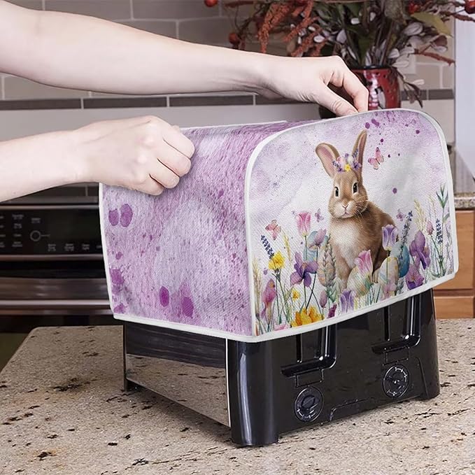 Bunny Flower Print 2 Slice Toaster Cover Fingerprint Protection Waterproof Stain Resistant Toaster Dust Protector