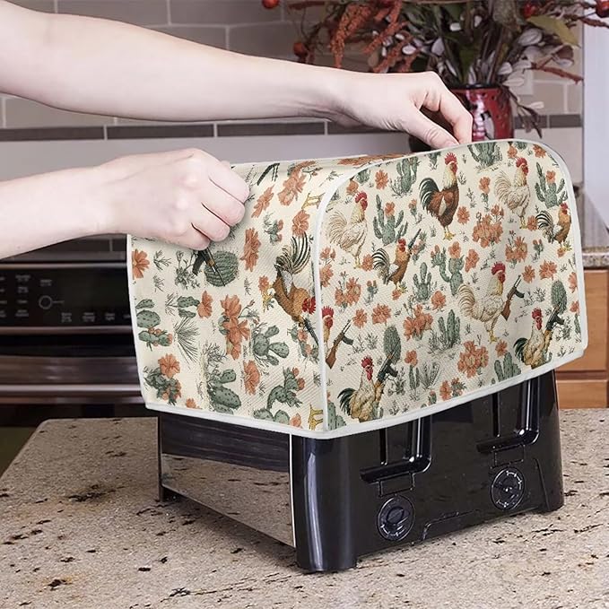 UNICEU Rooster Cactus Print Toaster Covers 2 Slice Anti-Scratch Cover Protection Dustproof Bakeware Protector with Top Hook