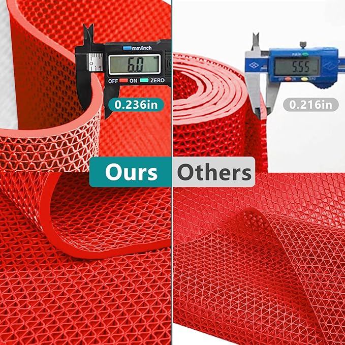 WochiTV Non Slip Drainage Mats PVC Pool Floor Mat 0.23'' Thick Outdoor Indoor Parking Space Mat for Bathroom Garage Basement Backyard Commercial Kitchen 3x3.3Ft Red